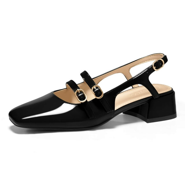 Zapatos Coutgo Mary Jane para mujer, tacones bajos gruesos, negros, talla 7