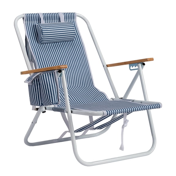 NULIAM Folding Beach Backpack Chair with 4 Adjustable Positions, Portable Camping Lawn Chair Built-in Cup Holder for Outdoor Travel Picnic Blue & White Stripes