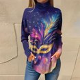 thumbnail image 2 of Mardi Gras Shirts for Women Glitter Carnival Mock Neck Tops Sequins Long Sleeve Novelty Graphic Tee Purple Pink M, 2 of 6