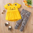 thumbnail image 2 of newwalpole Kids Toddler Girl Clothes Print Graphic Top + Leopard Print Flare Leg Pants 2PC Summer Clothing Set Yellow for Size 3-4 Years, 2 of 7