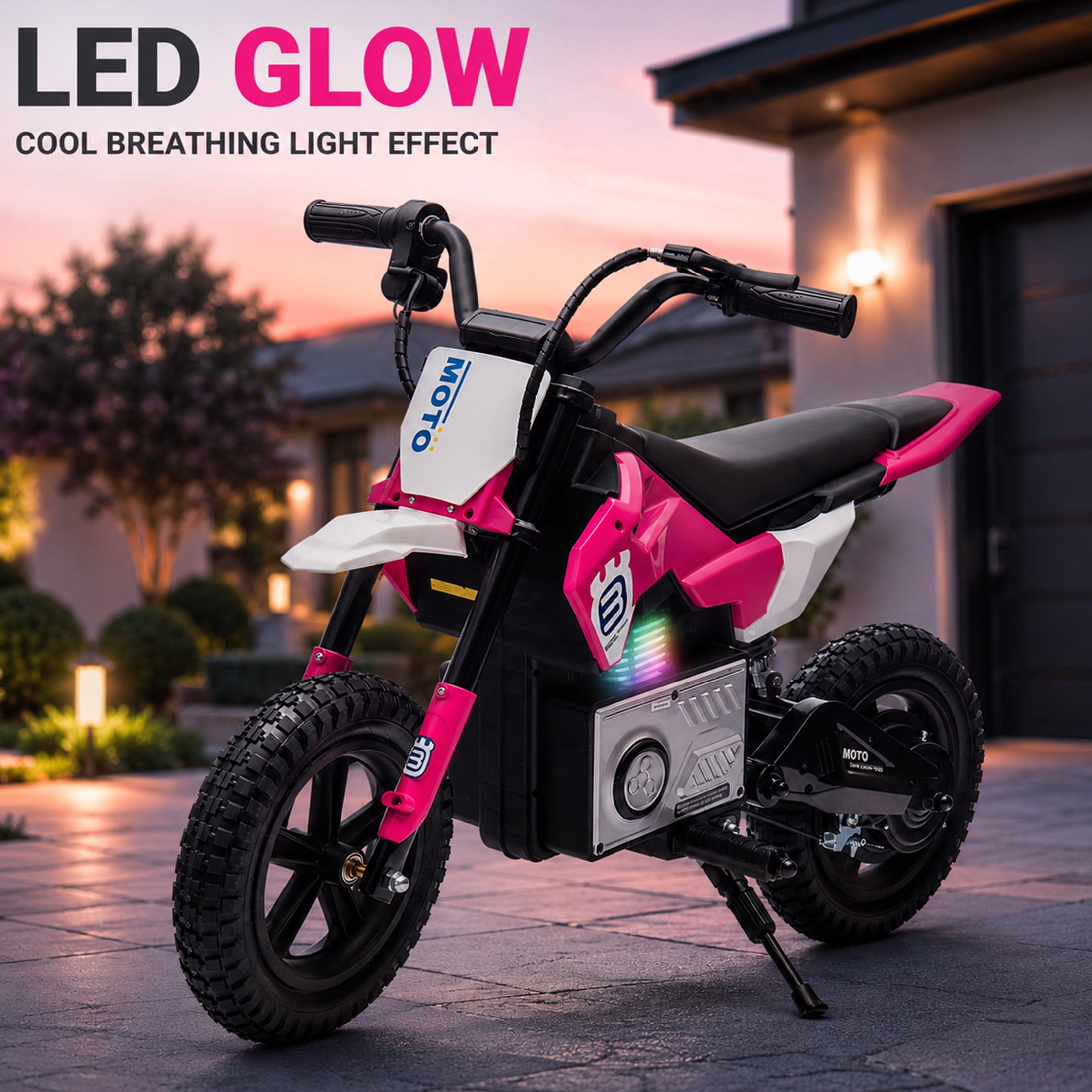 24V Kids Electric Motocross Motorcycle with Bluetooth Music - 200W Power, Rear Shock Absorber, LED Breathing Lights, Adjustable Speed up to 9.32 MPH - Powered Ride On Toy for Boys Girls Ages 5-15