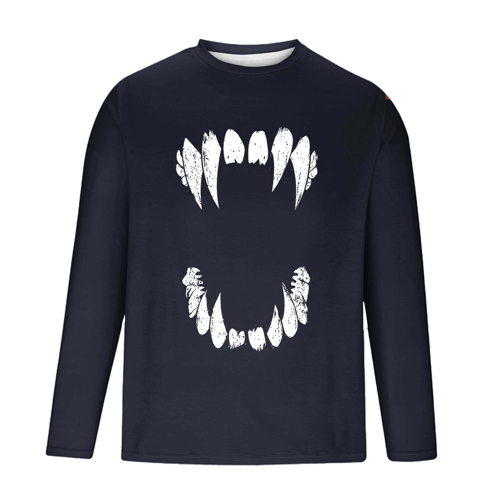 YOIAVAIOY Chemises Citrouille D'Halloween Pour Hommes T-Shirt Graphique Fantôme Mignon Col Rond Manches Longues Hauts D'Automne Coupe Ample Blouse Décontractée T-Shirts Blanc XXXXXL