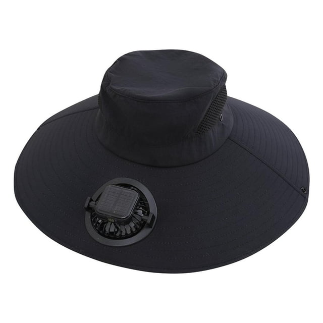 Black Unisex Solar Fan Hat With Neck Cover For Outdoor Activities And Sun Protection Adjustable Design One Size In Black