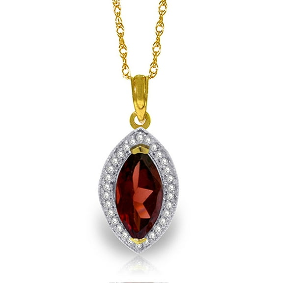 Galaxy Gold 14K Solid Yellow Gold 20" Necklace with Natural Diamonds and a Marquise-Shaped Garnet, 14"-24" Sizes, January Birthstone, Symbol of Passion