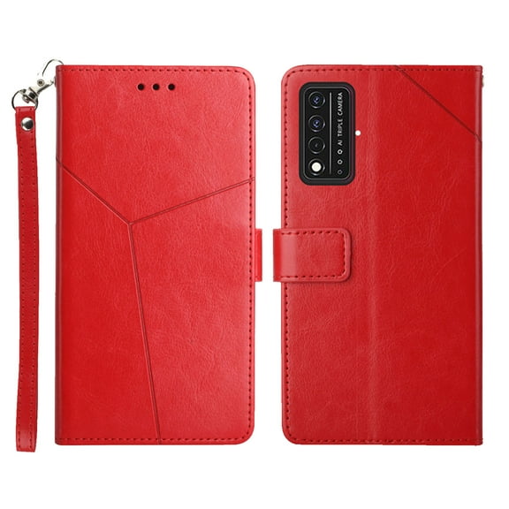 for T-Mobile REVVL V Plus 5G Wallet Case, Premium PU Leather with Wrist Strap Card Slots Shockproof Protective Magnetic Closure Flip Folio Cover Phone Case for T-Mobile REVVL V+ 5G - Red