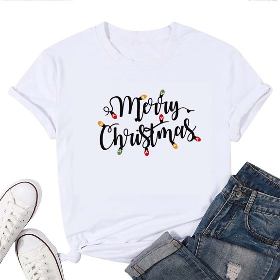 Women's T-Shirt Merry Christmas Tee Funny Graphic T-Shirt Soft Cotton Casual Short Sleeve Top