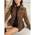 thumbnail image 4 of Female Fashion Corduroy Shackets Down Jackets Tops Fall Trendy Long Sleeve Shirts Brown XXL, 4 of 9