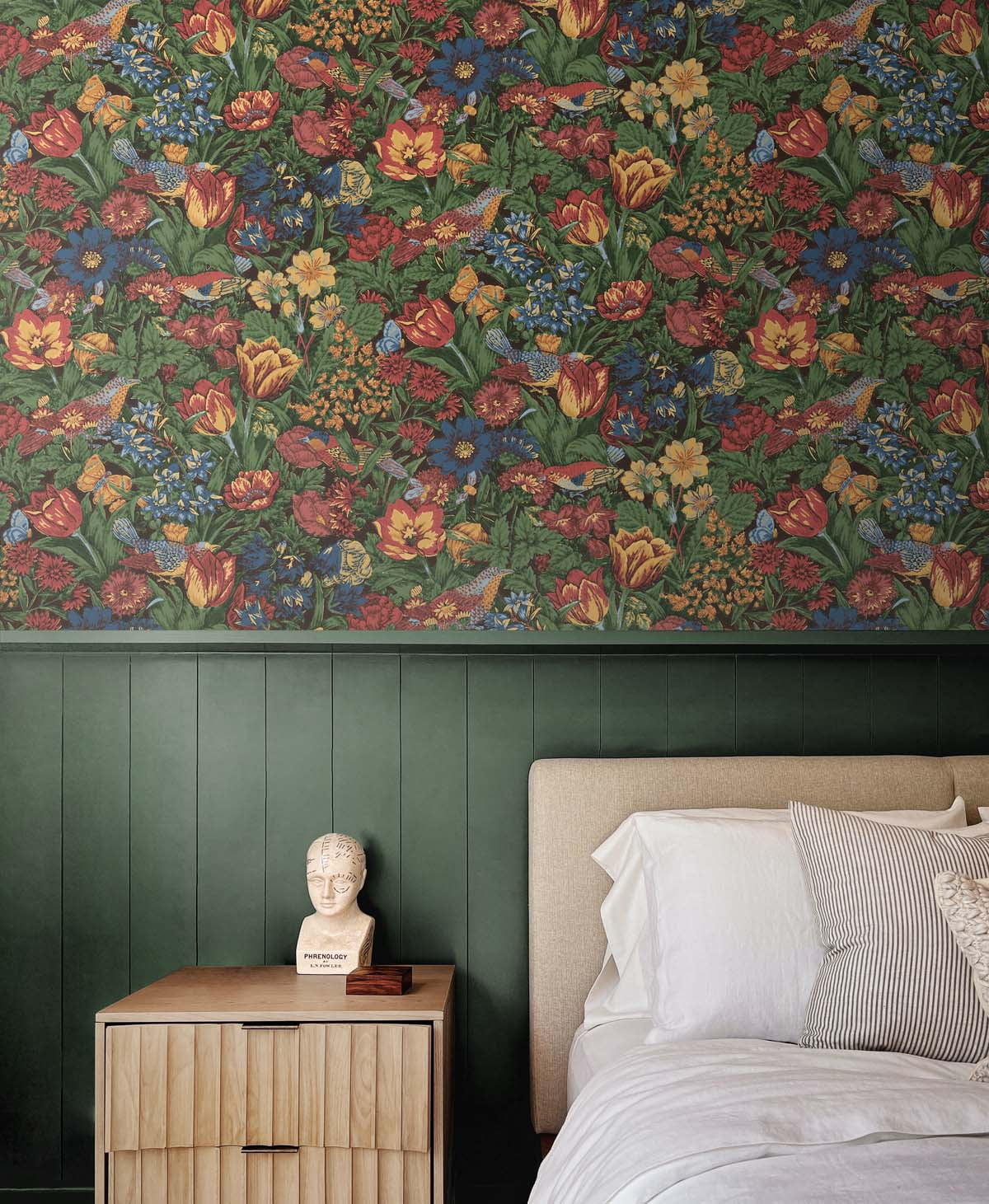 NextWall  Bird Floral Peel and Stick Wallpaper 20.5 in. W x 18 ft. L - Carmine & Blue Lagoon