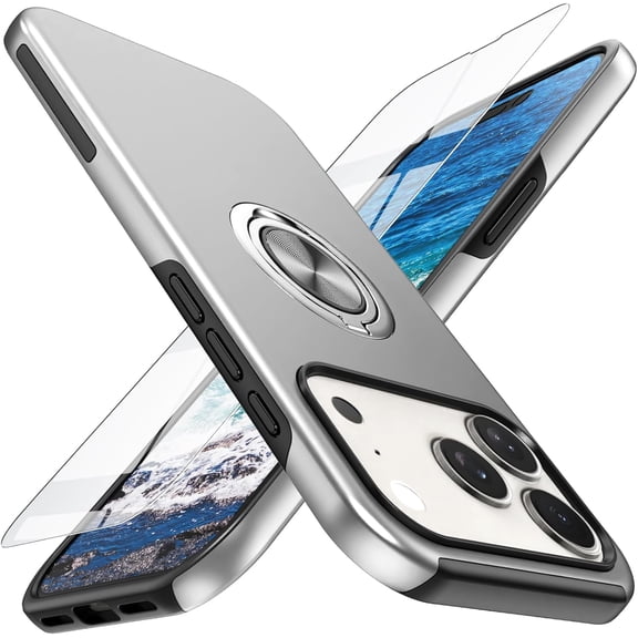 REQO Compatible with iPhone 17 Pro Max Case with Screen Protector(Tempered Glass),Hybrid 2 in 1 Protective Slim Fit Shockproof Cover with Invisible Magnetic Ring Kickstand for iPhone 17 Pro Max
