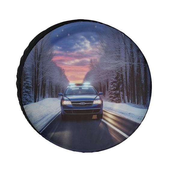 Camper Spare Tire Cover Police Patrol Car Weatherproof Wheel Protectors Police Gifts Tire Cover Universal Fit for Trailer SUV Truck Camper Travel Trailers Accessories 12inch