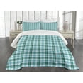 thumbnail image 3 of Ambesonne Turquoise Quilted Bedspread Set 3 Pcs, Checkered Tartan, Queen Size, Sea Green Pale Blue, 3 of 5