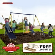 Sportspower Palmview Outdoor Swing Set for Kids Ages 3–8 with 2 Swings, Standing Swing, Teeter-Totter, 5ft Slide, 6.1ft Steel Frame, Anchor Kit Included