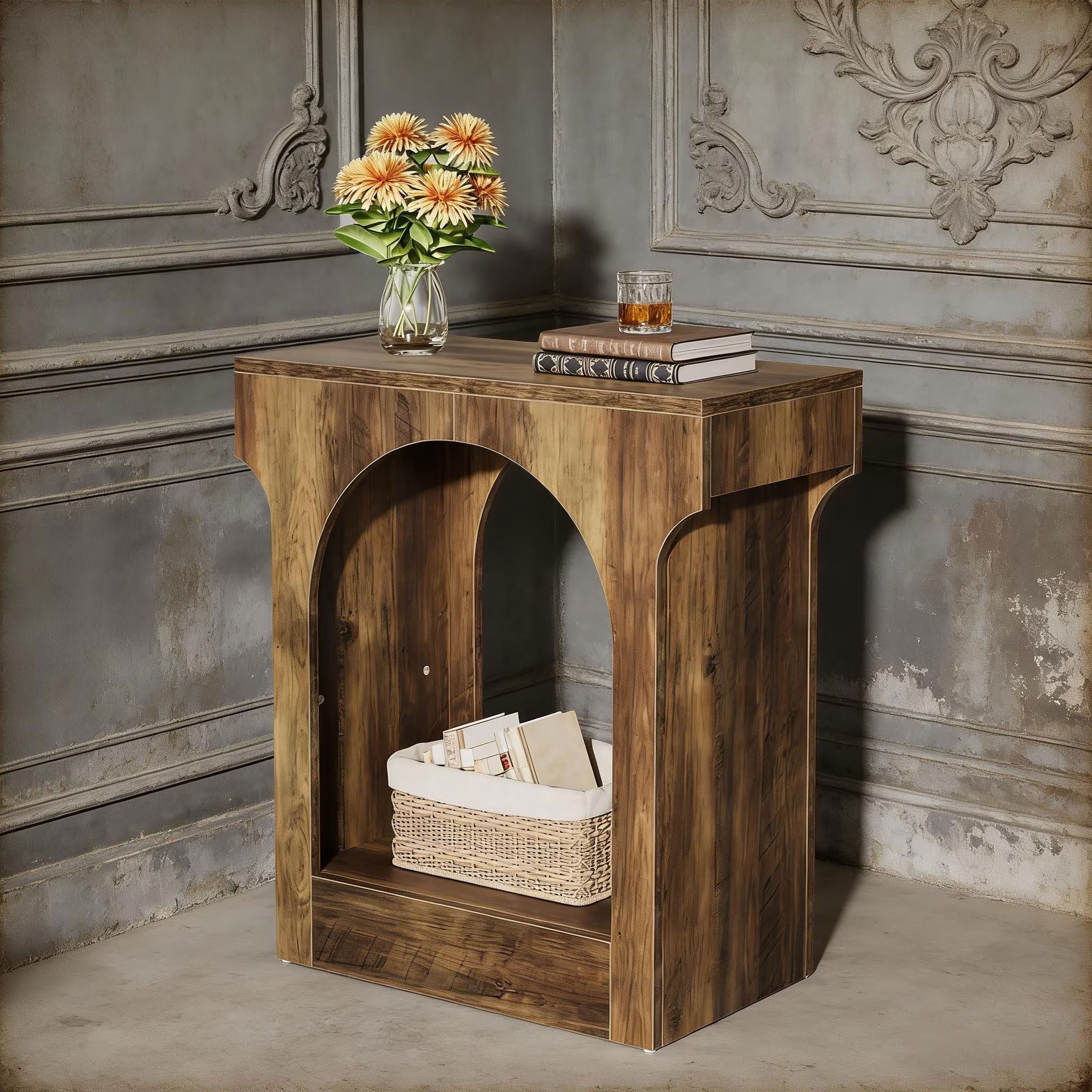 MAYEERTY 2-Tier Wood End Table, Mid-Century Modern Side Table with Arched Storage Space, for Living Room, Bedroom