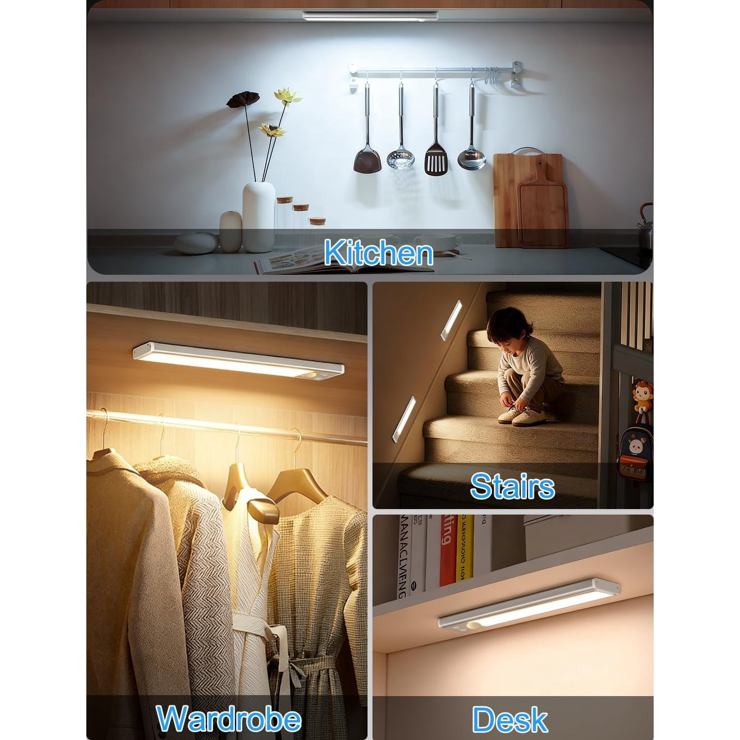 2000mAh Rechargeable Motion Sensor Light Indoor, Under Cabinet Lighting with Charging Station, 3 Color Tempers Dimmable Closet Lights Wireless, Magnetic Under Cabinet Lights for Kitchen, 6-Pack