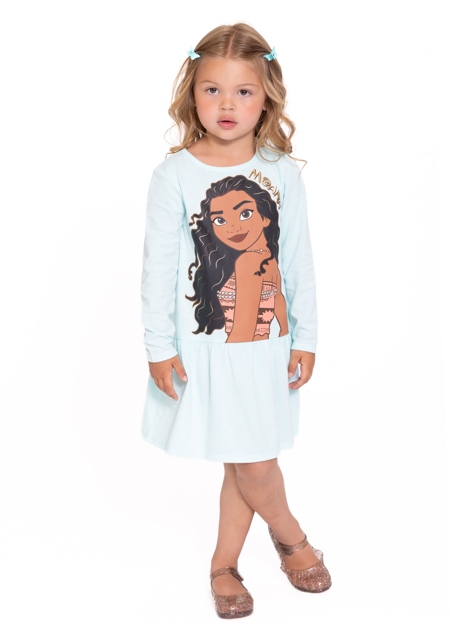 Moana Toddler Girls Drop Waist Graphic Print Dress with Long Sleeves, Sizes 12M-5T