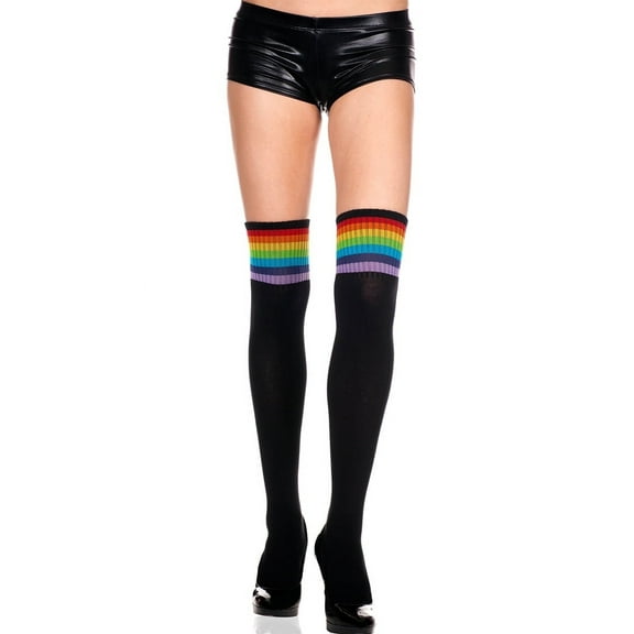 Music Legs Women's Black Stockings with Rainbow Topper Black One Size Fits Most 4855-BLACK