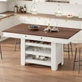 thumbnail image 1 of 60" Counter Height Dining Table for 4, Farmhouse Rectangular Tall Bar Height Kitchen Dining Table & Thick Table Top, with Deepened Wine Rack & Shelves for Kitchen, Bar,Retro White & Brown, 1 of 8