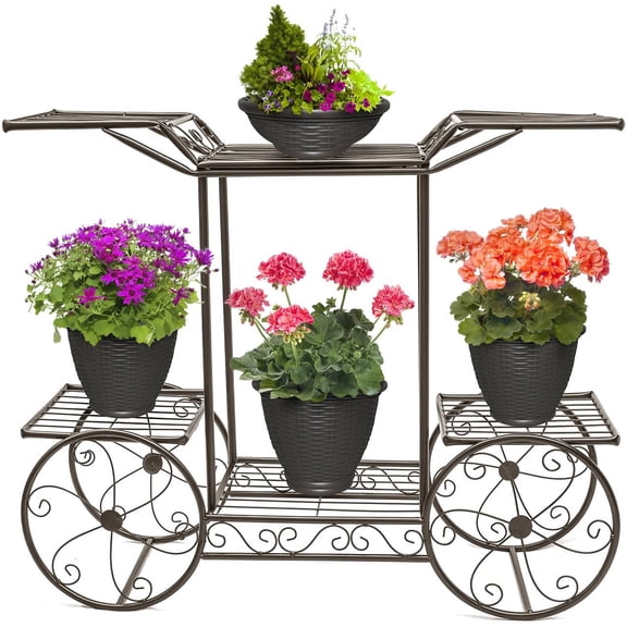 Cart Stand 6 Flower Pot Display Rack (Bronze)