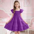 thumbnail image 2 of NOLDARES Girls Flutter Sleeve Floral Dresses, Kids Spring Summer Dress, Teen Hawaiian Maxi Long Dresses(Purple,3-4 Years), 2 of 7