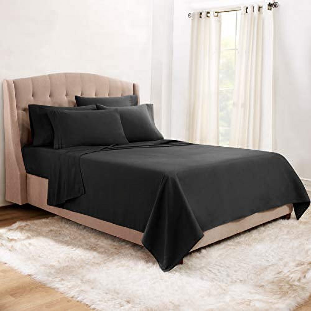 Clara Clark 5 Piece 1800 Microfiber Collection Bed Sheet Set, Deep Pockets Fitted Sheet, Twin, Black