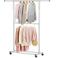 thumbnail image 4 of Simple Houseware Double Rod Garment Rack With Wheels and Hooks, Silver, 4 of 4