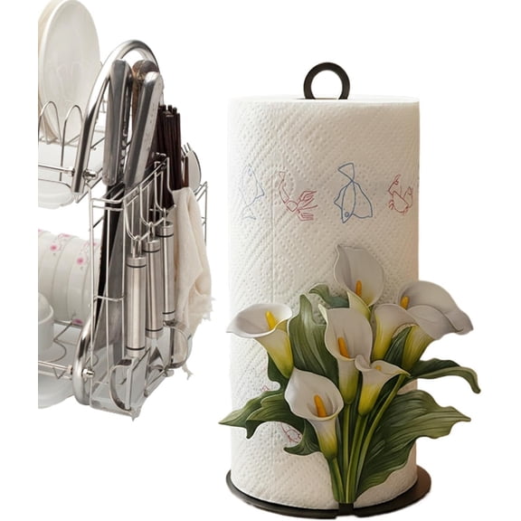 Paper Towel Holder Countertop, Lily Countertop Kitchen Roll Holder, Standing Paper Roll Holders, Decorative Free Standing Tissue Towel Holders for Kitchen, Dining Table Home Decor