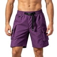 thumbnail image 2 of LEKWK Mens Cargo Shorts Elastic Waist Quick Dry Belted Waistband Cargo Shorts with Pockets Mid Rise Loose Fit Bermuda Shorts Hiking Fishing Camping Outdoor Wear Purple L, 2 of 5