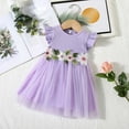 thumbnail image 3 of LLYwey Party Dresses for Girls 10-12, Girls T-Shirt Dresses Summer Striped Print Crew Neck Short Sleeve Pleated A-Line Mid Length Casual Party Sundress, By-43, Purples, 18 Months, 3 of 4