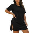 thumbnail image 3 of IFNWSV Robes Grande Taille, Robe Grande Taille Unie Ample à Manches Courtes et Col Rond Style Décontracté Confortable pour Toutes les Saisons, Robes d'Été pour Femmes Noir 2TG, 3 of 8