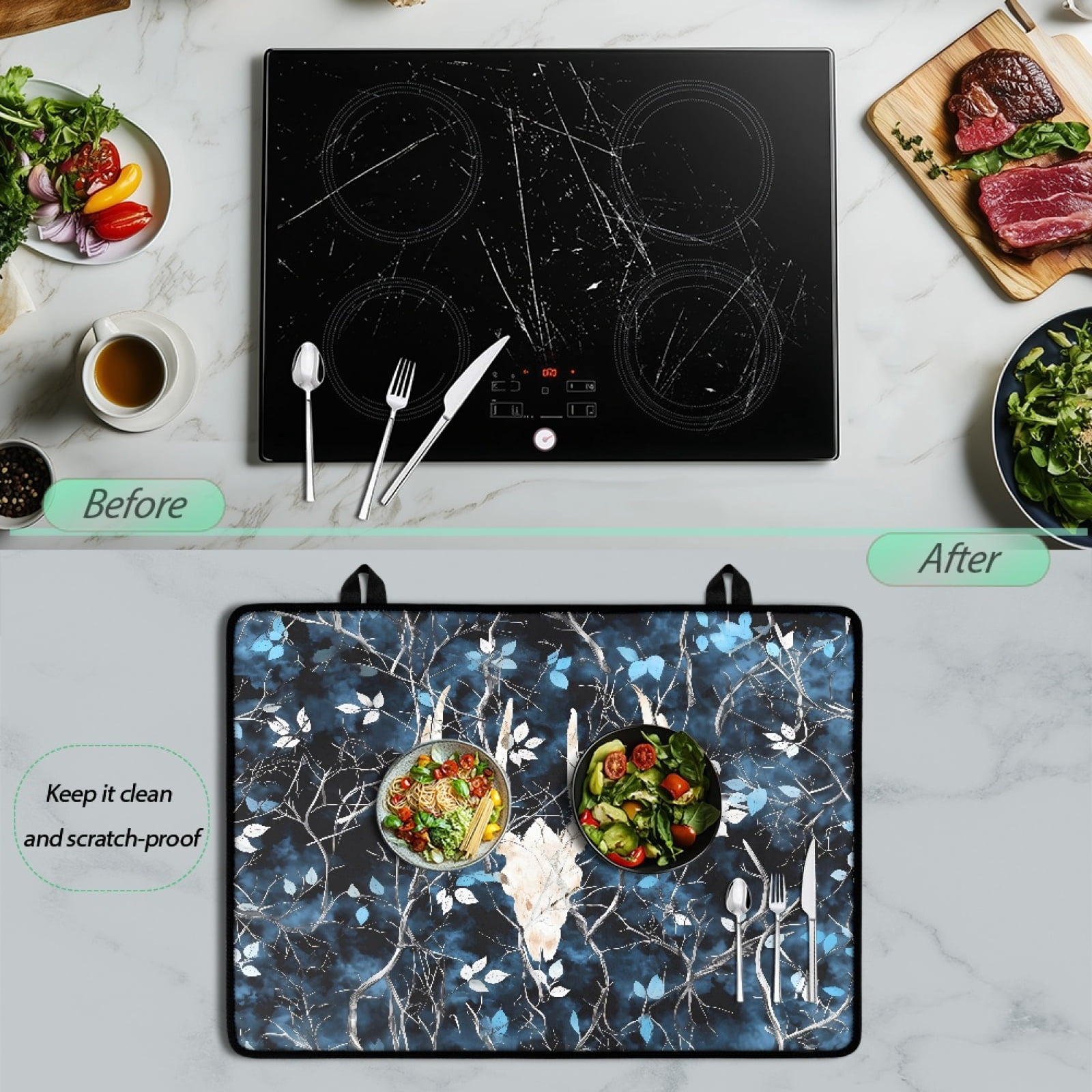 Renewold Electric Stove Cover Glass Stove Top Cover Heat Resistant Anti-slip Stovetop Protector Cover Cooktop Mat Extra Counter Space Extra Large, Deer Skull Camo Hunting Forest