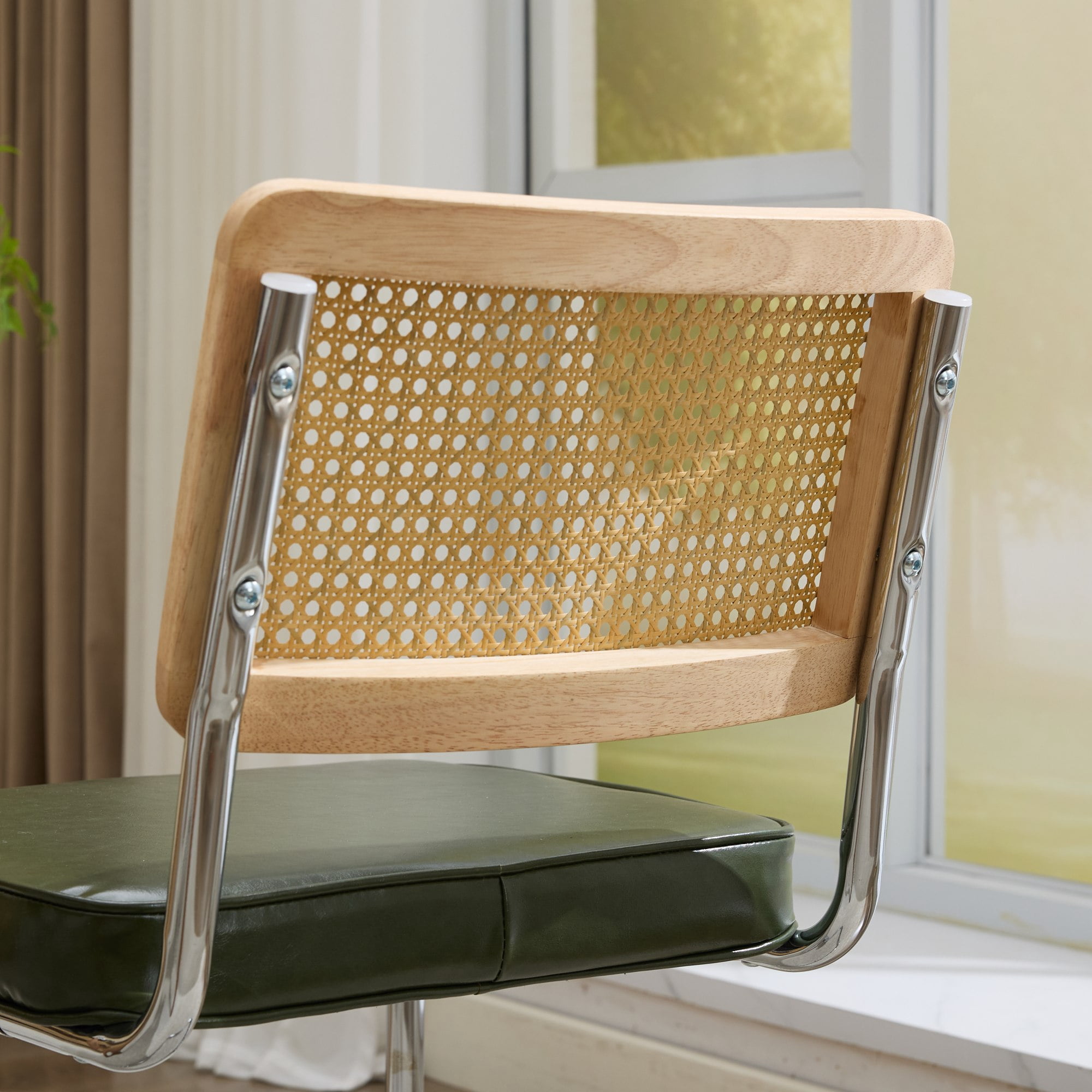 Armless Dining Chairs Set of 2, Mid‑Century Modern Kitchen Chair with Faux Leather Upholstered Seat, Cantilever Accent Chair