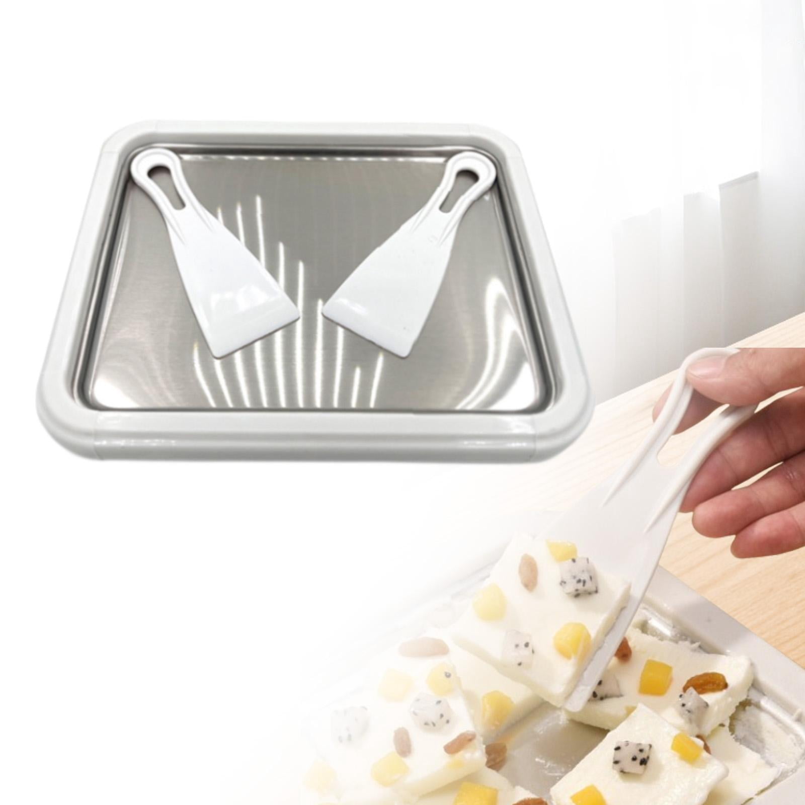 Esquirla Ice Cream Pan Roll Ice Cream Maker Homemade Rolled Cream with 2 Scrapers DIY Multifunctional Kitchenware Instant Cold Plate white