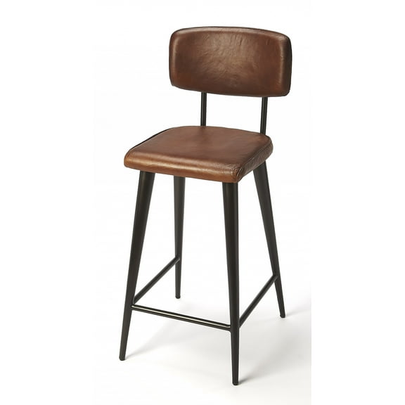 Dark Brown Leather Bar Stool