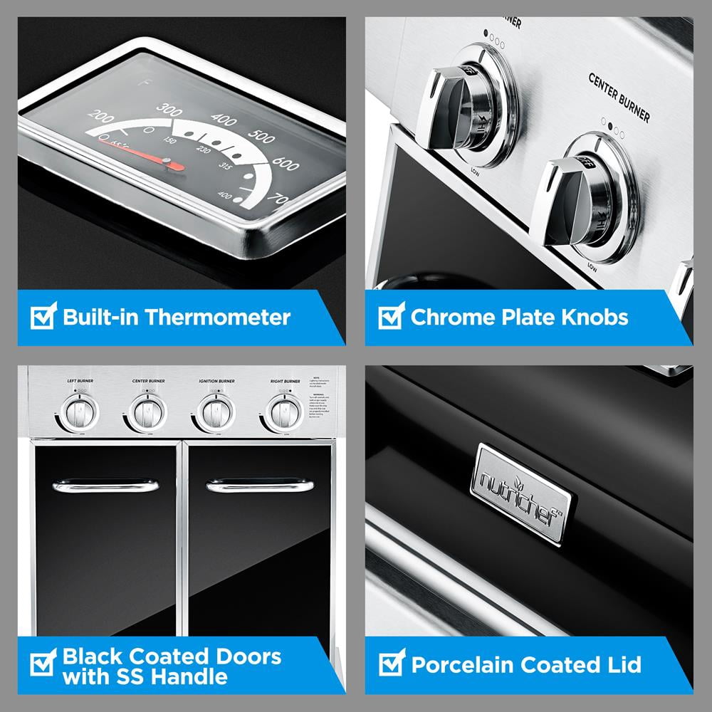 Heavy-Duty 5-Burner Propane Gas Grill - Stainless Steel Grill, 4 Main Burner with 1 side burner, 52,000 BTU Grilling Capacity, Electronic Ignition System, Built-in Thermometer - NutriChef NCGRIL2