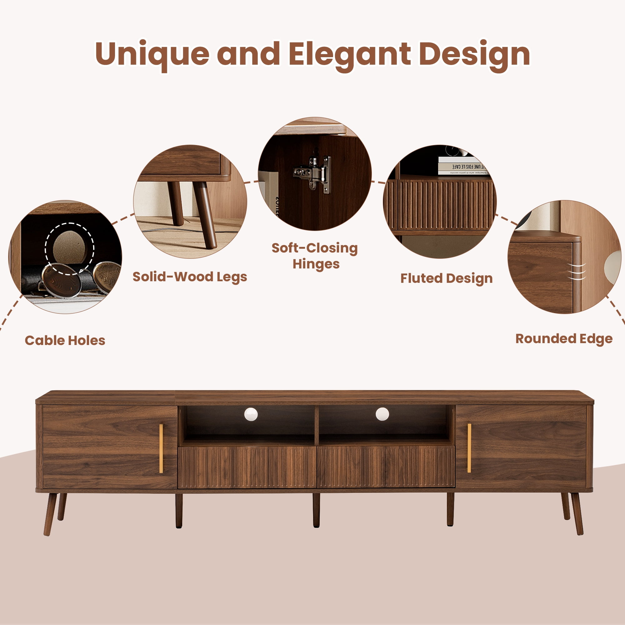 Homy Casa Living Room TV Stand, Entertainment Media Console with Practical Storage