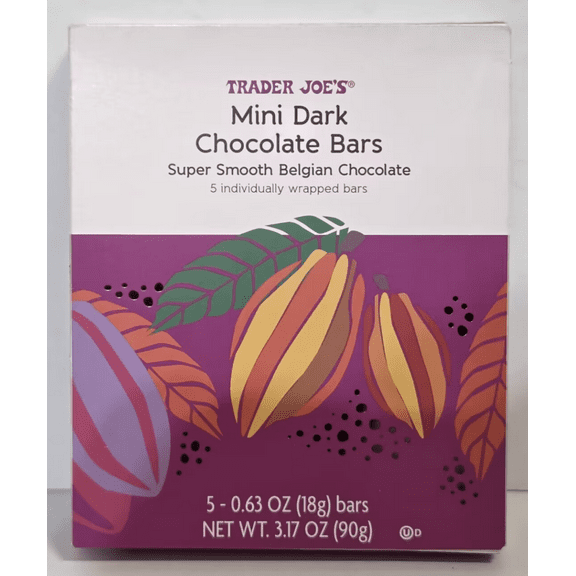 Trader Joe's Mini Dark Chocolate Bars Super Smooth Belgian Chocolate 3.17oz 90g  (Single Box)