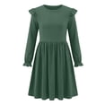 thumbnail image 6 of Cethrio Girls Casual Dresses, School Crew Neck Mid-length Long Sleeve Spring Dresses Green Size 13-14 T, 6 of 6