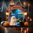 thumbnail image 5 of Diceymbol Spooky Cute Halloween Hanging Ornaments Friendly Ghost Scene Decor with Lantern and Cat Designs for Halloween Tree Home Decor and Seasonal Display, 5 of 8