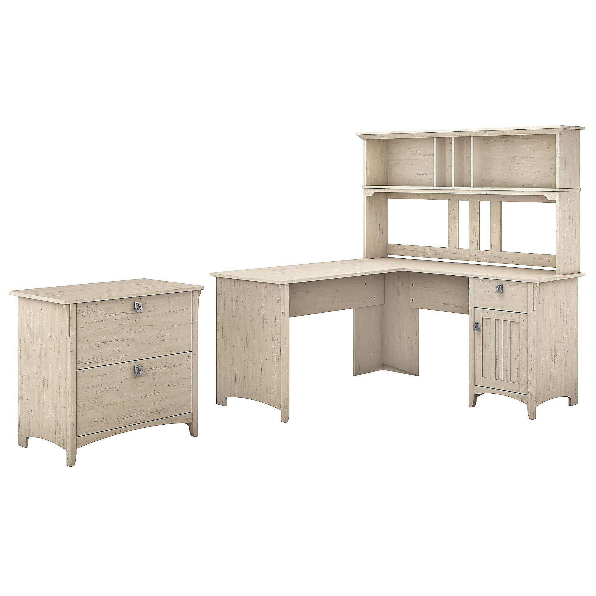 Bush Furniture Salinas 60W L Shaped Desk w/Hutch and Lateral File