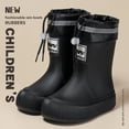 thumbnail image 3 of Botas de lluvia para niños, impermeables, antideslizantes, forro polar interior, para niños y niñas, estudiantes de escuela primaria, zapatos de goma antideslizantes para exteriores, 3 of 5