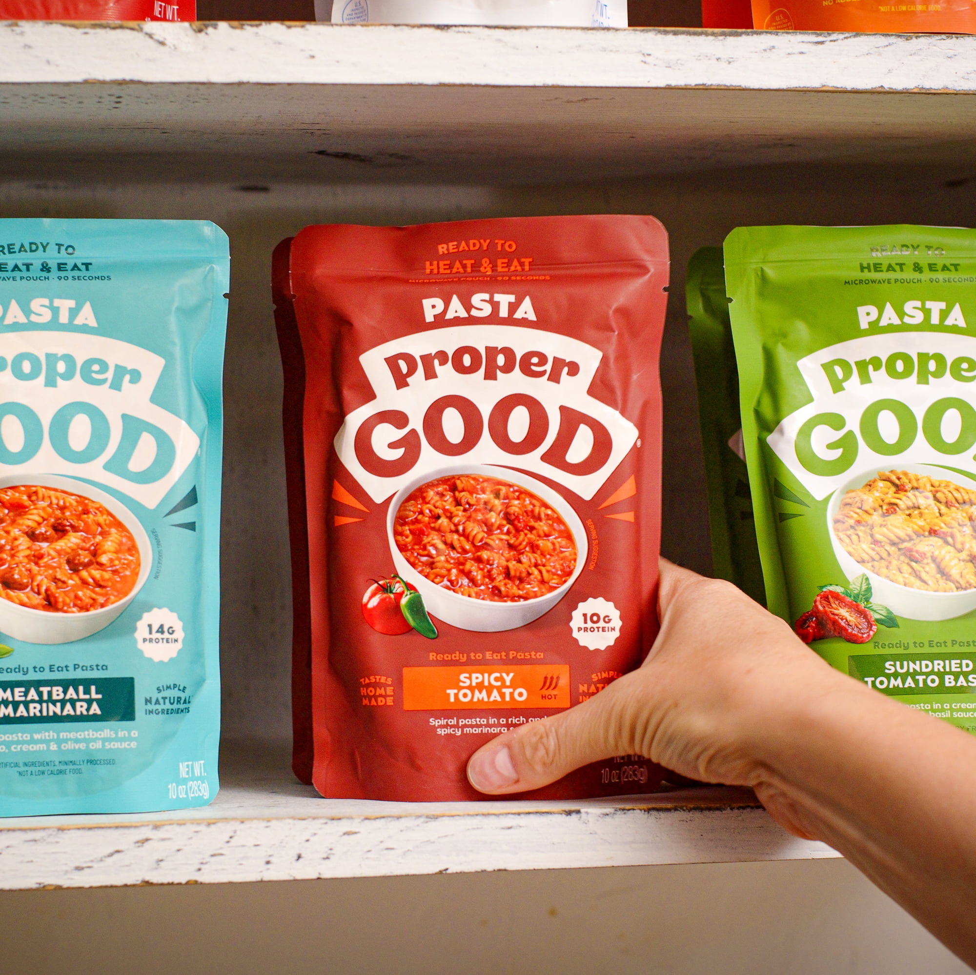 (6 pack) Proper Good Spicy Tomato Pasta, Ready in 90 Seconds, Shelf Stable Meal, 10 oz