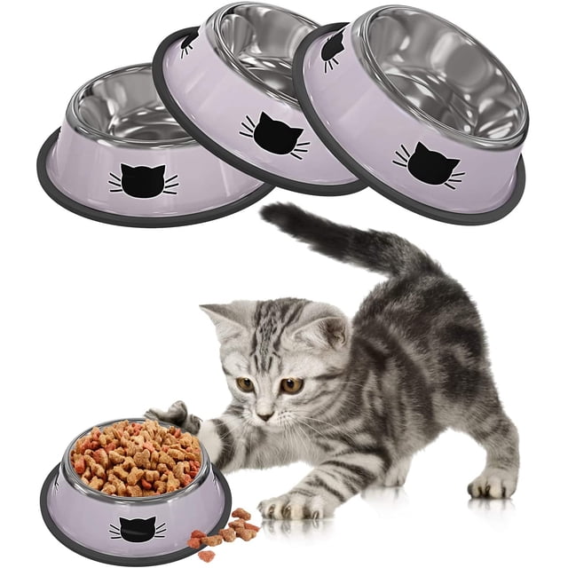3 piezas. Comederos antideslizantes de acero inoxidable para gatos y comederos para perros pequeños, artículos para mascotas Adepaton LKX-0847