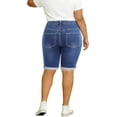 thumbnail image 3 of QERINTE Women Plus Size Jean Shorts Cargo Bermuda Shorts High Rise Casual Stretchy Womens Long Denim Shorts Summer Jorts, 3 of 6