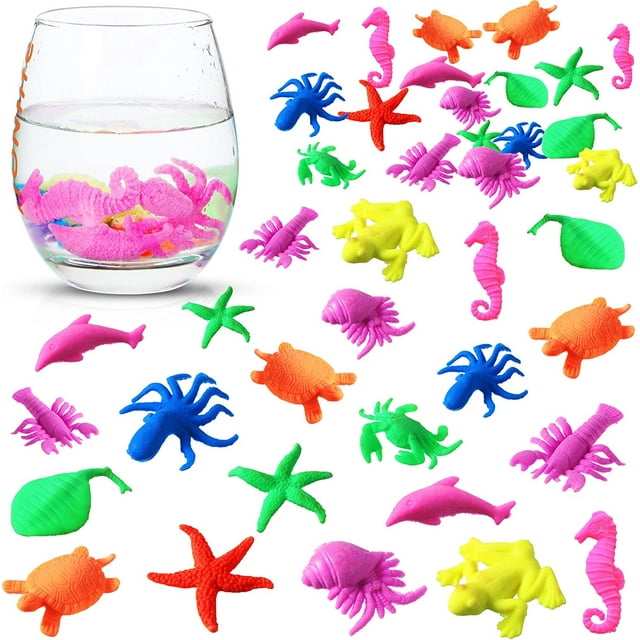Juego de 48 piezas de criaturas marinas acuáticas, juguetes acuáticos, juego de animales acuáticos, juguetes de criaturas marinas acuáticas, expansión de agua de colores, criaturas marinas, regalos de fiesta para niños y niñas Rojo Verde