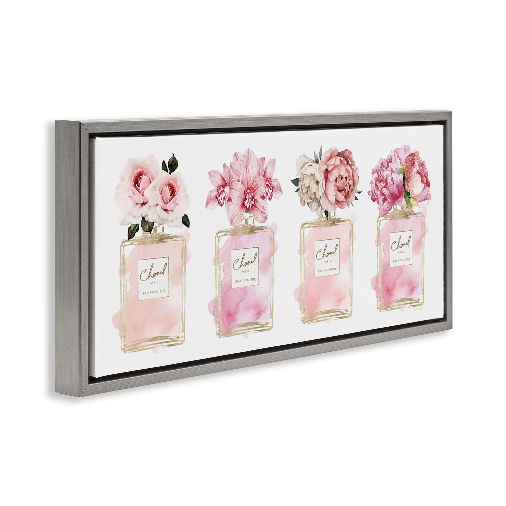 Stupell Industries Floral Bouquets Glam Fashion Jars Beauty & Fashion Painting Gray Floater Framed Canvas Art Print Wall Art, 25 x 11
