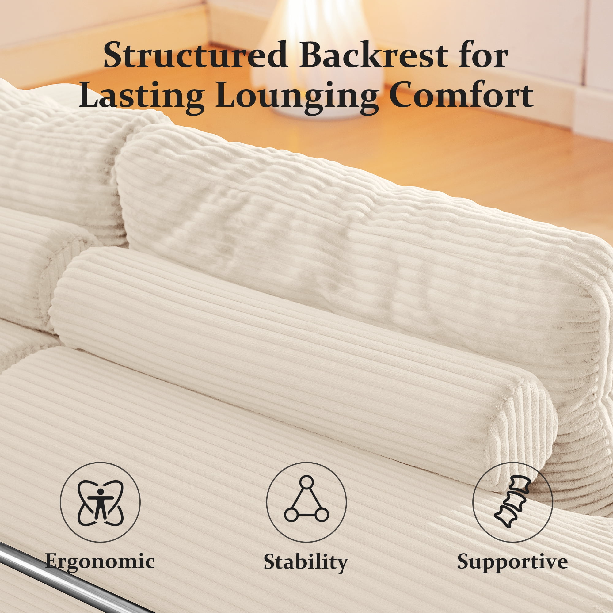 COOLHUT 63" W Convertible Sofa Bed, Foam Floor Sofa, Folding Sleeper Sofa Couch Bed with Six Frame, High Rebound Density Sofa, Corduroy Sofa Couch Bed for Living Room, Bedroom, Beige