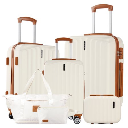 UUH Luggage Sets with TSA Locks, 6 Piece Luggage Set Carry on Suitcase ABS Hardshell Spinner Wheel Travel Luggage for Family Trips