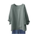thumbnail image 2 of Swuxness Women 3/4 Sleeve Casual Shirts, Spring and Summer Tops, Ladies Crew Neck Solid Color Fashion Comfortable Loose Pullover Tee Green, M, 2 of 4