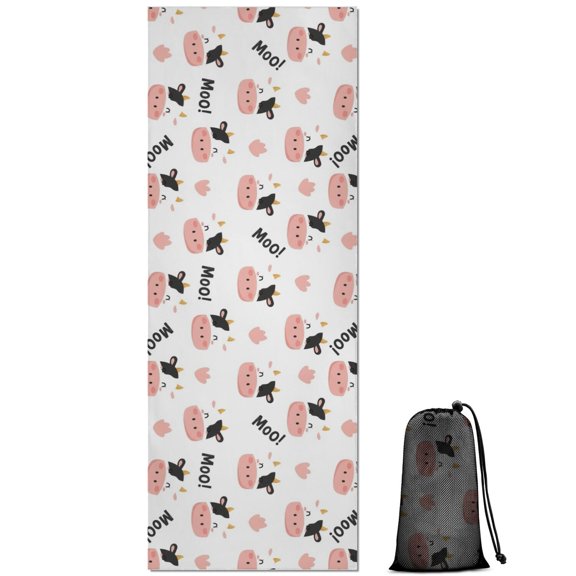 White Cow Moo Pattern Hot Yoga Mat Towel Non Slip for Hot Yoga - Quick-Drying Yoga Mat Cover with 4 Corner Pockets with Travel Bag - Hot Yoga Towel Non Slip Grip Moisture Wicking Sweat 70"x26"