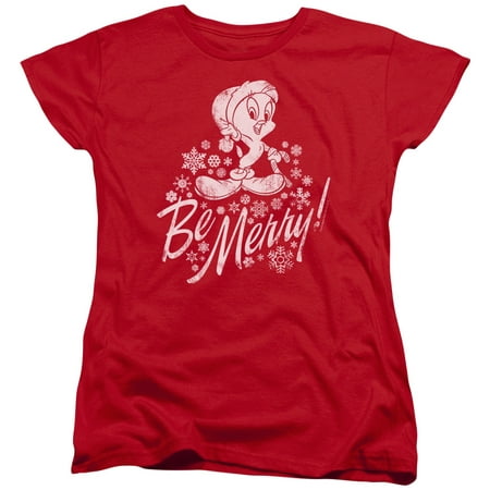 Looney Tunes - Merry Tweety - Women's Short Sleeve Shirt - Medium